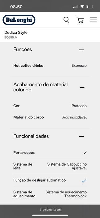 Máquina café delonghi dedica style