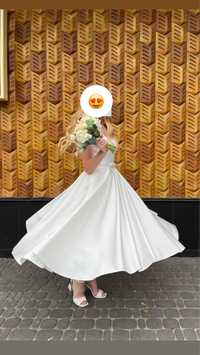 Сукня міді, біла сукня, плаття на розпис, весільна сукня