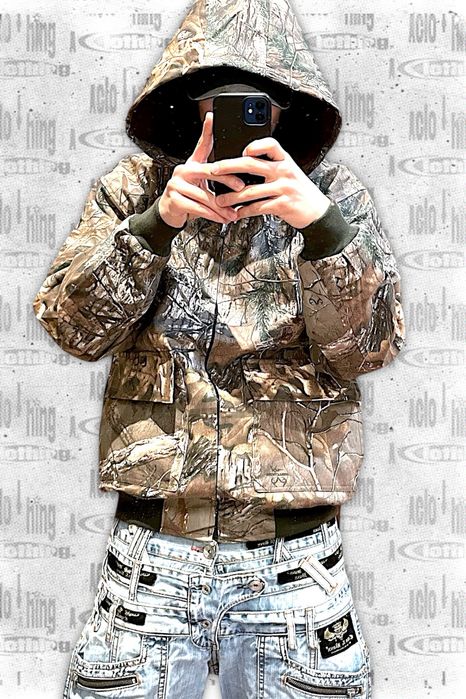 Kurtka Bluza Rozpinana Vintage Myśliwska w Kamuflażu Realtree Mossyoak
