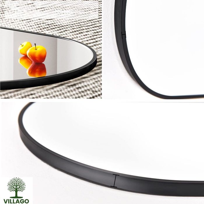 NOWE Lustro Owalne VILLAGO Design 80×40 CM – Czarna Rama, Styl Loftowy