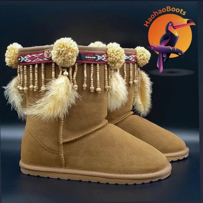 Ugg Emu Australia skórzane śniegowce beżowe wełna zima
