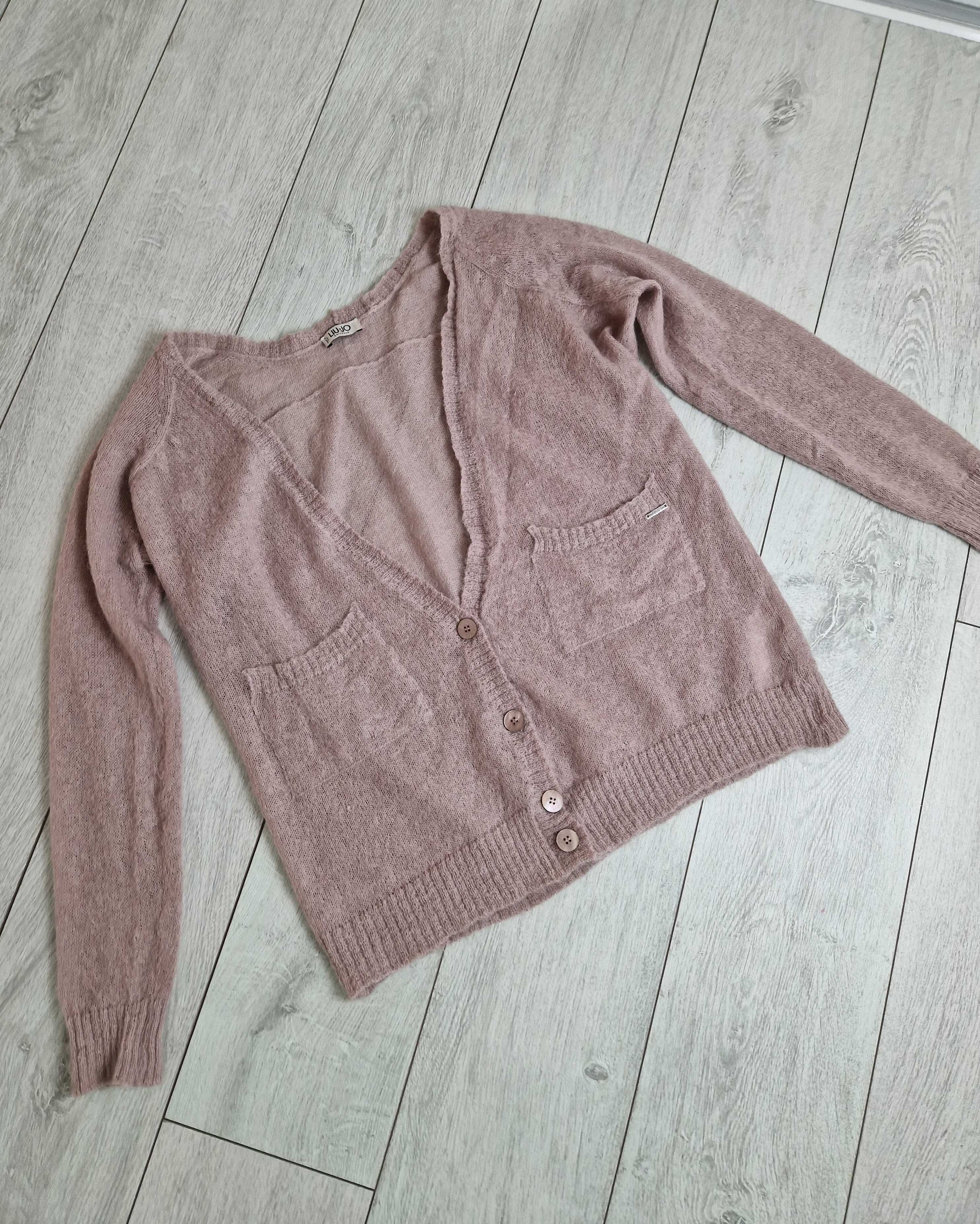 Liu Jo pudrowy wełniany moherowy kardigan sweter oversize S