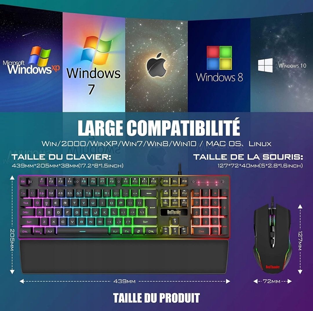 Zestaw 3 w 1 RedThunder K10, klawiatura, mysz i skórzana podkładka RGB