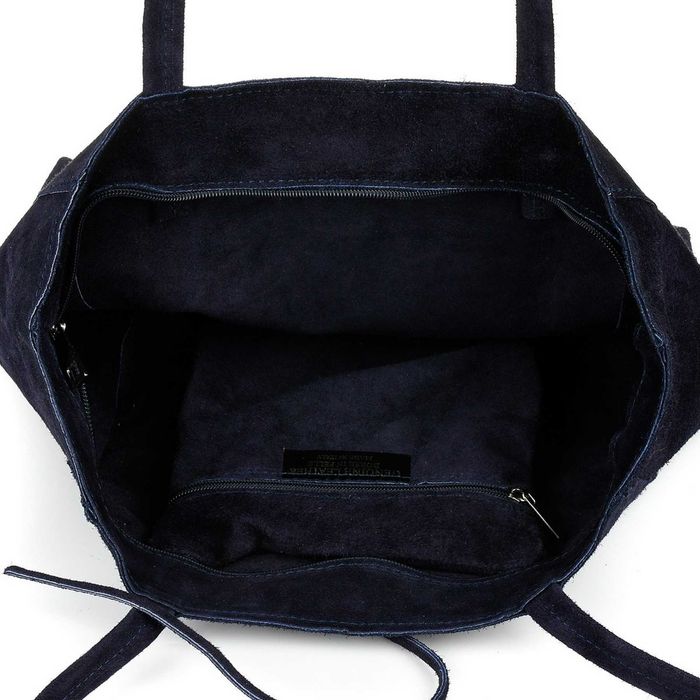 VERA PELLE torebka zamszowa shopper z rzemykami V462 granatowa