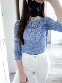 Takko Fashion nowy sweterek ażurowy letni lekki niebieski melanż XS 34