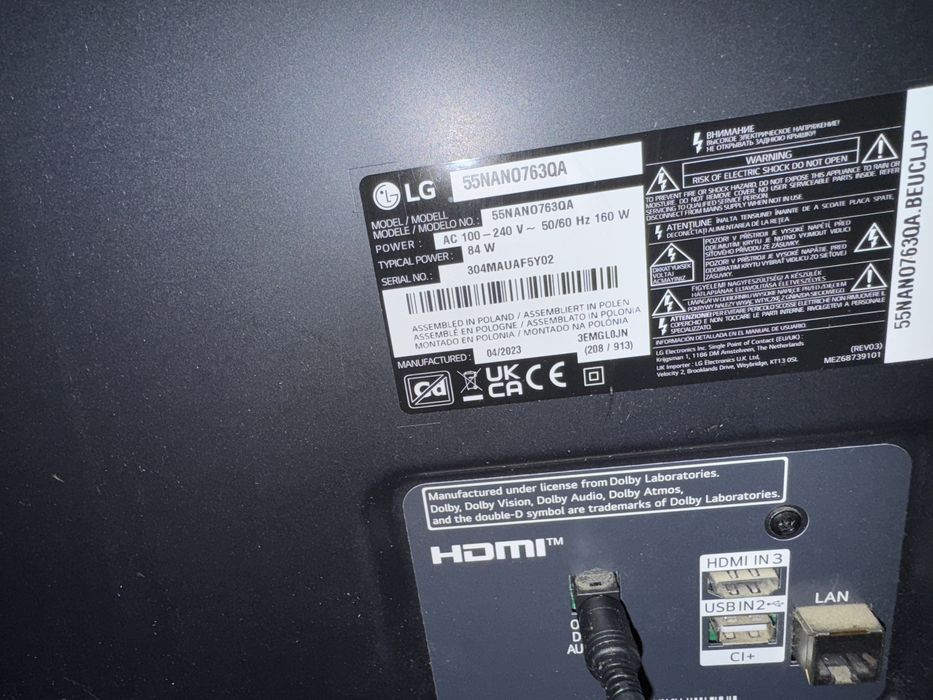 Telewizor LG 55’’ uszkodzony