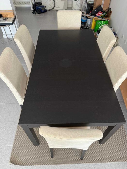 Conjunto mesa Bjursta + 6 cadeiras c/capa Henriksdal | IKEA