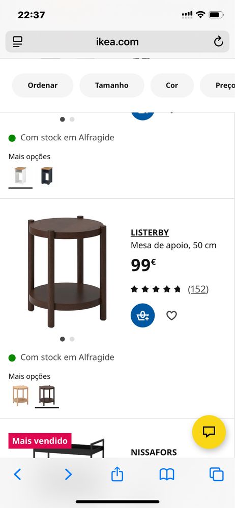 Mesa de apoio redonda modelo Listerby do IkEA