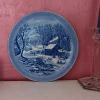 Kolekcjonerski talerz porcelanowy vintage Święta pejzaż Christmas zima