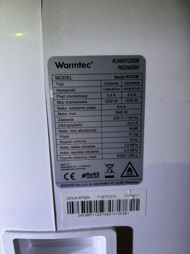 Warmtec KP32W senja klimatyzator przenośny