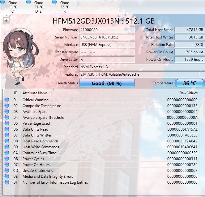Dysk SSD Hynix 512GB M.2 hfm512gd3jx013n