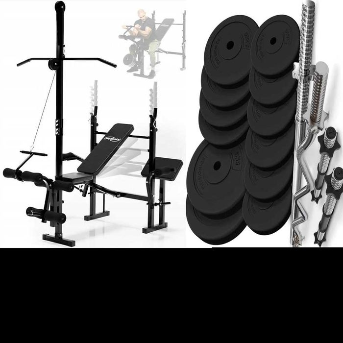 Mega zestaw na domową siłownie Ławka+gryfy+60kg obciążenia