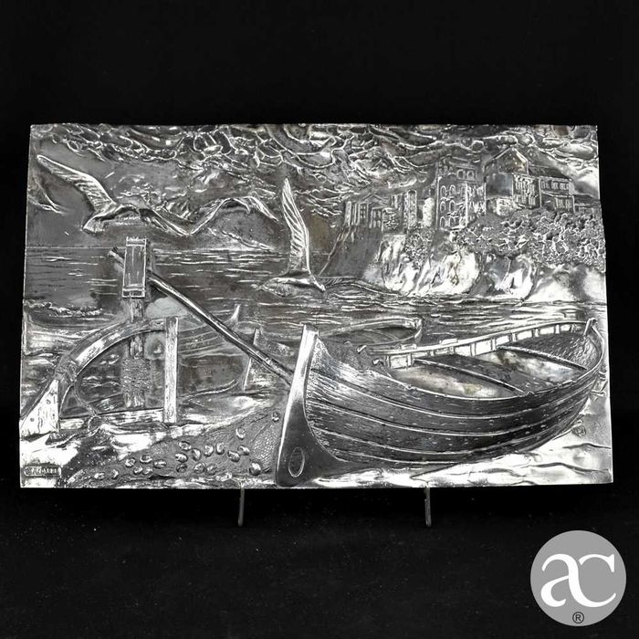 Placa / quadro em relevo, prata laminada italiana 925