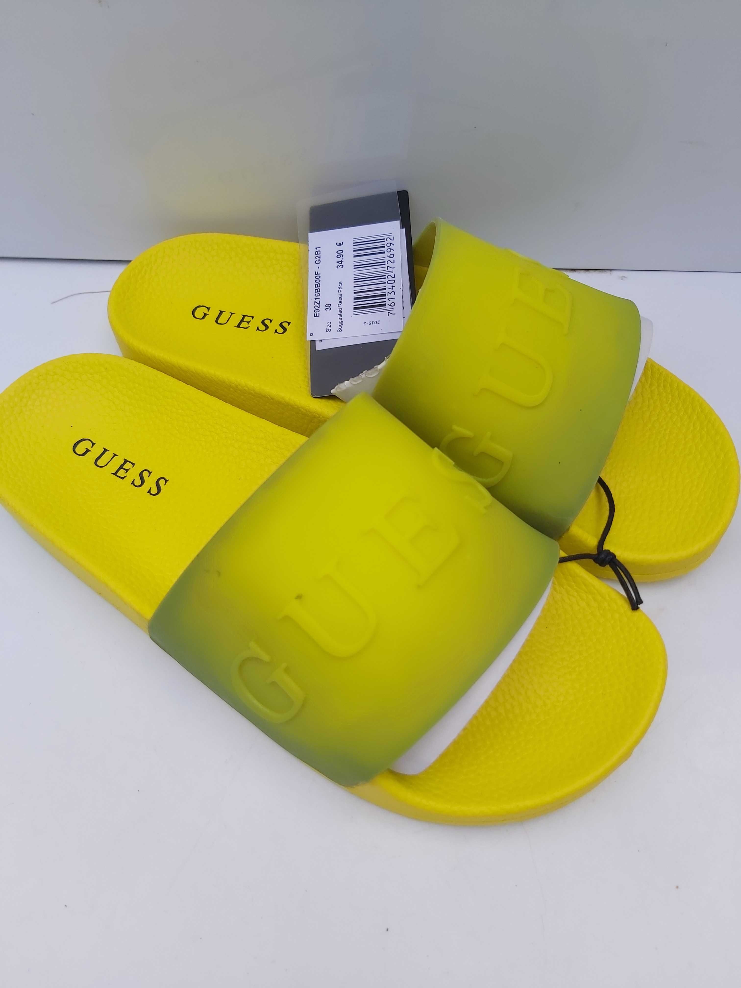 NOWE żółte klapki GUESS limonka neon