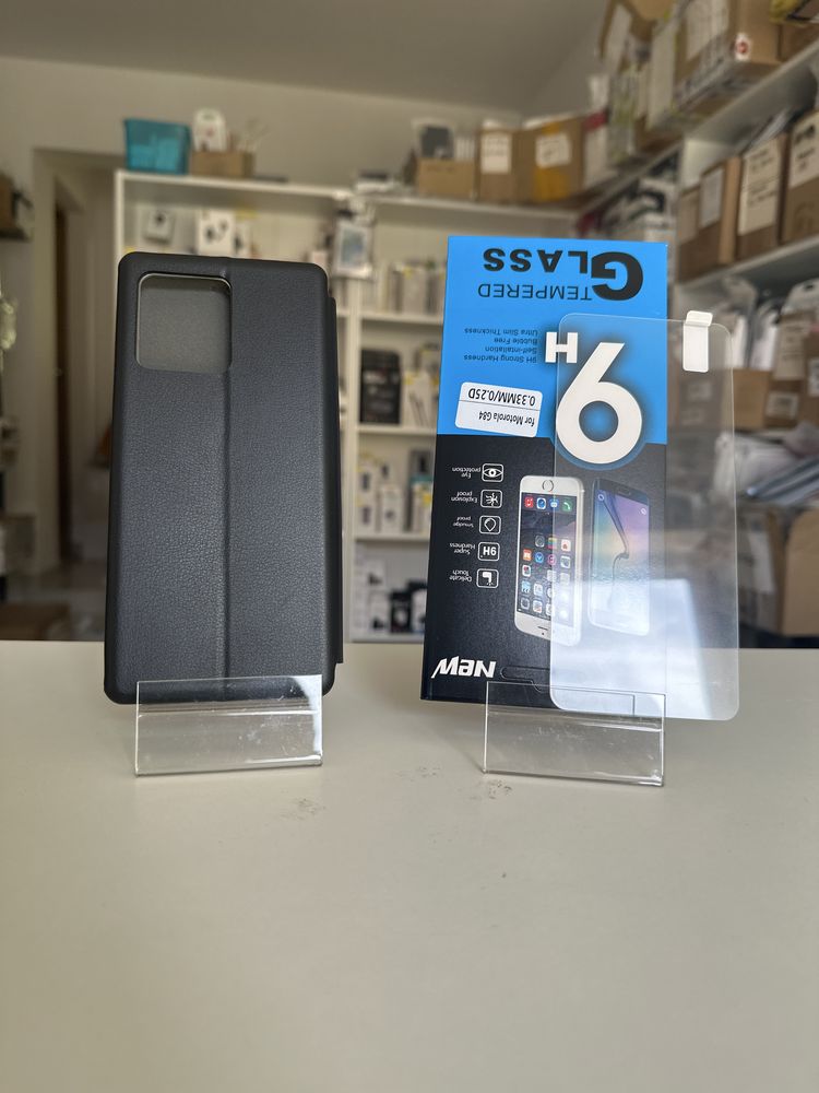 Etui zamykane czarne + SZKŁO hartowane do Motorola moto G84