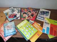 Manuais e cadernos escolares de 10.°(Geo, MACS, Fil, Esp, Ing e Port).