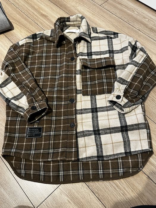 Kurtka koszulowa w kratę brązowo-beżowa