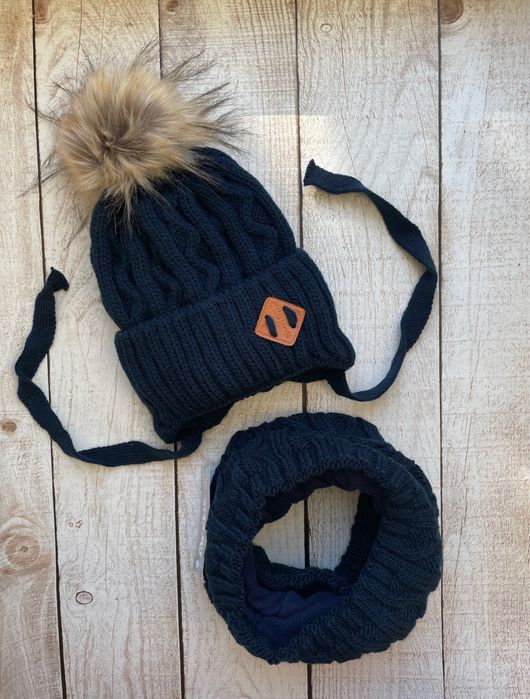 Зимова шапка на флісі із завʼязками від 2 років 48 50 52 54 56 зимняя