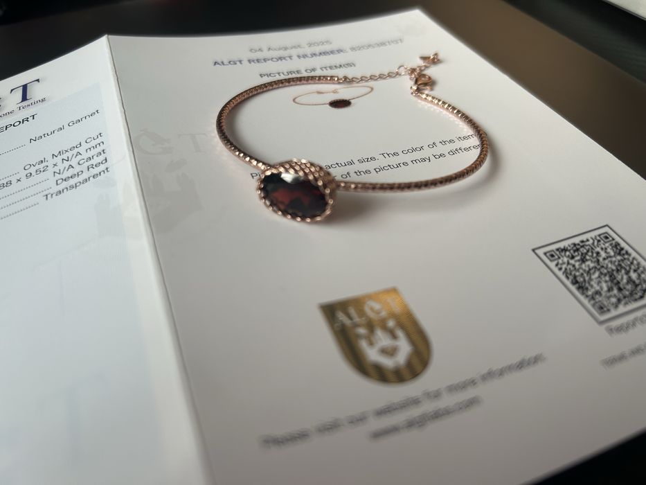 Granat 14 ct Bransoletka srebrna Unikat!! Certyfikat