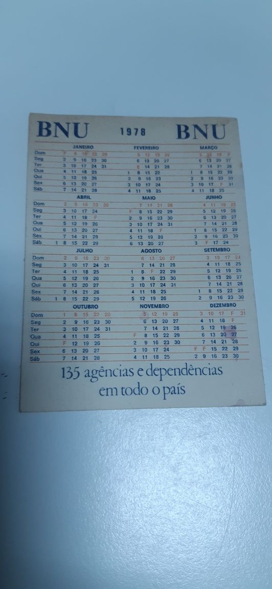 Calendário de bolso antigo