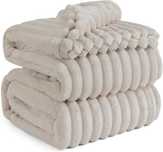 BEDSURE Przytulny koc miękki ciepły gruby XXL duży beżowy 240 x 220 cm