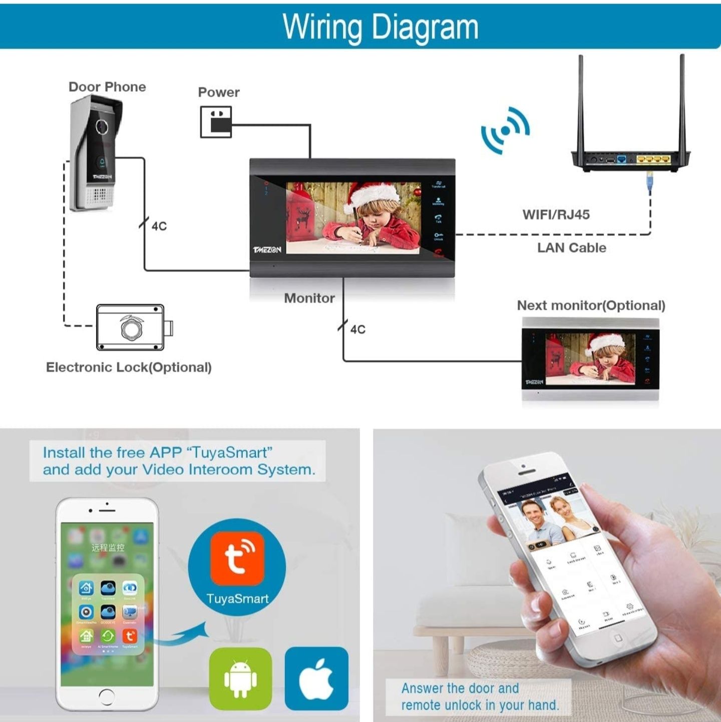 Intercomunicador Tmezon com wi-fi vídeo IP, ecrã 7"