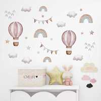 naklejki na ścianę dla dzieci balony różowe tęcze chmurki