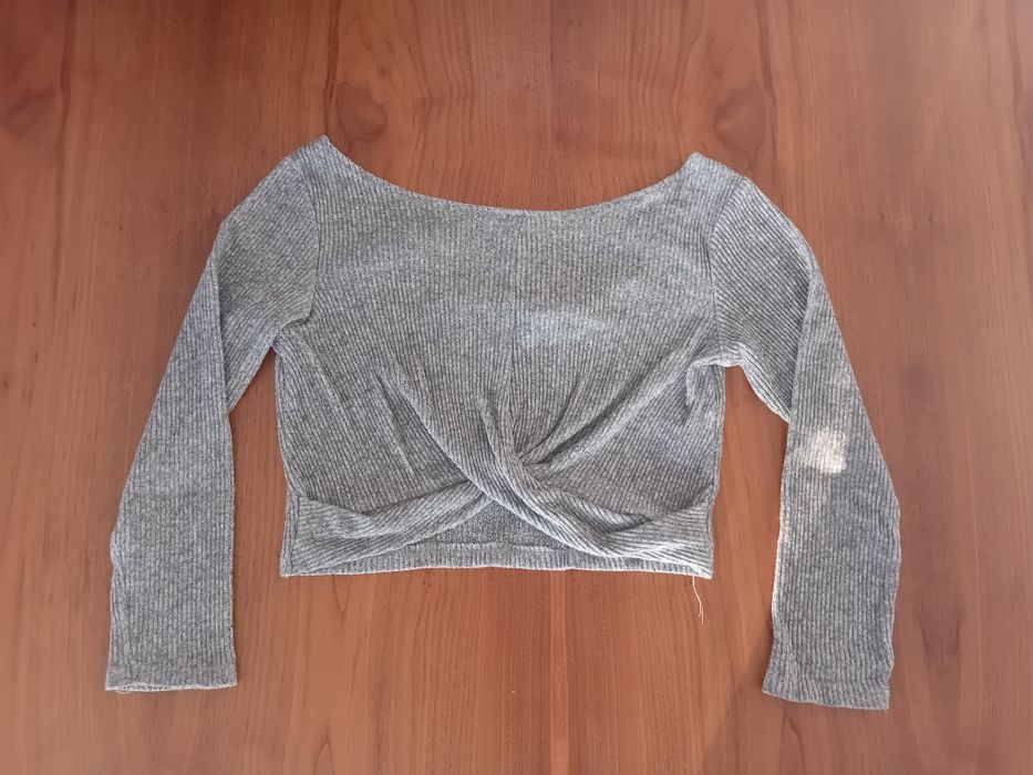 Camisola curta de manga comprida cinzenta, para criança