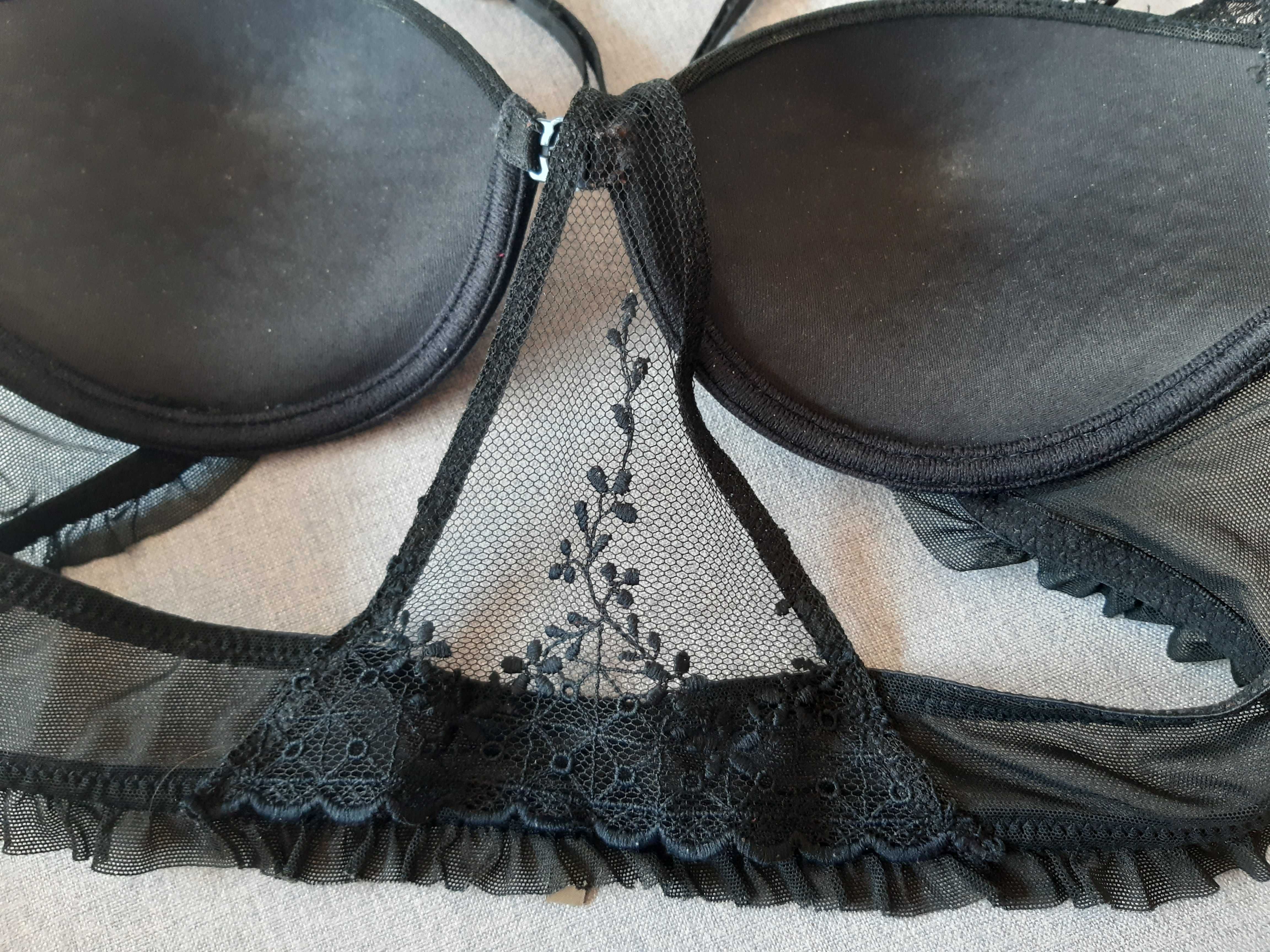 Biustonosz Intimissimi 75 A 70 B czarny elegancki zapięcie z przodu