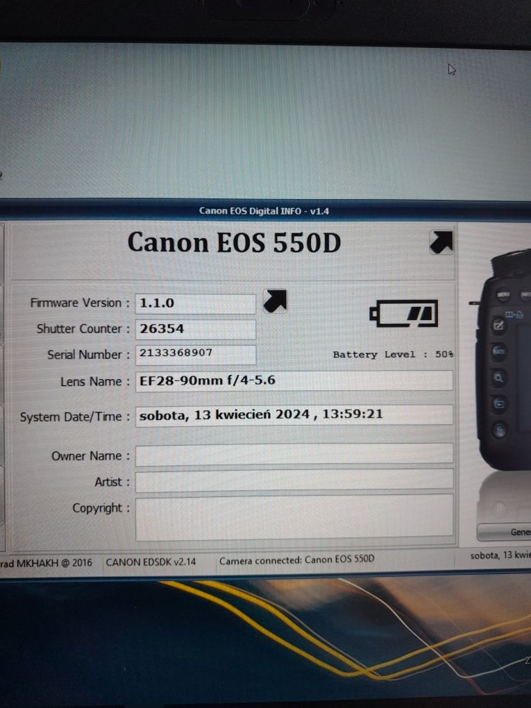 Canon 550D (przebieg 26 tys)