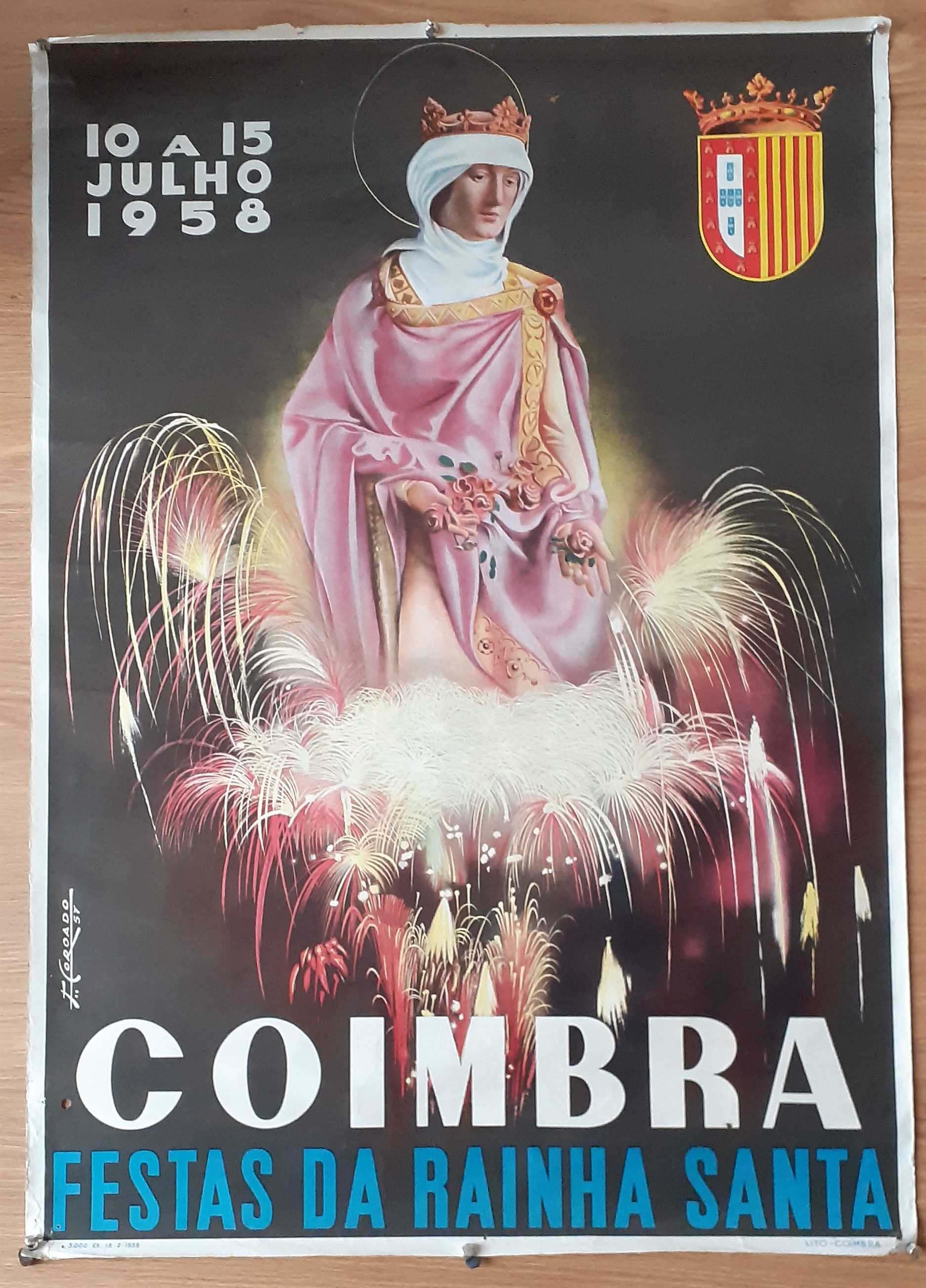 Cartaz antigo [1958] de COIMBRA Festas da Rainha Santa Poster raro