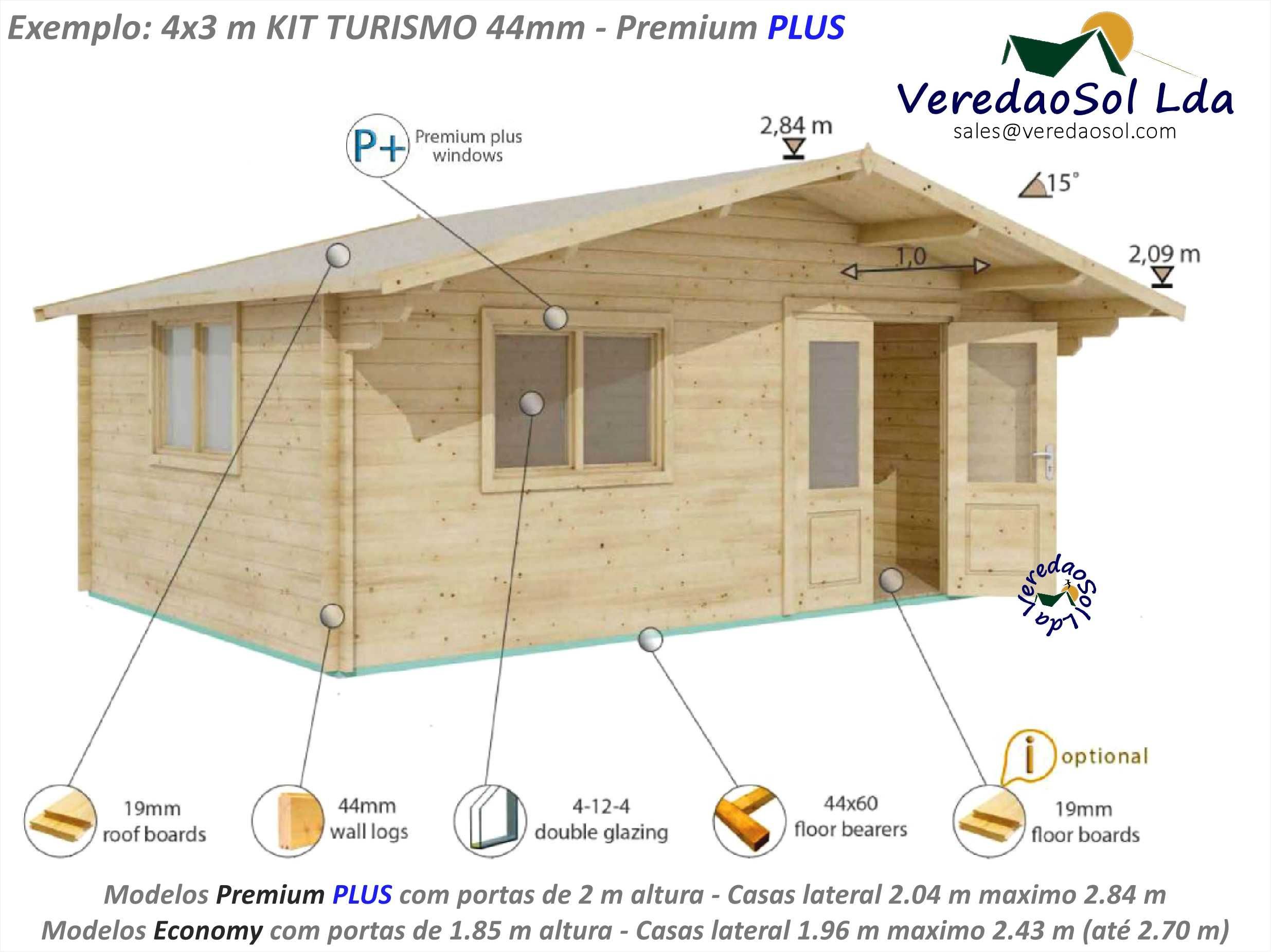 Casa madeira TURISMO-Linus 44mm - partir de 4x3 m  Com e sem c.d banho