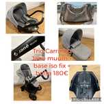 Carrinho de bebé trio + base isofix + bolsa