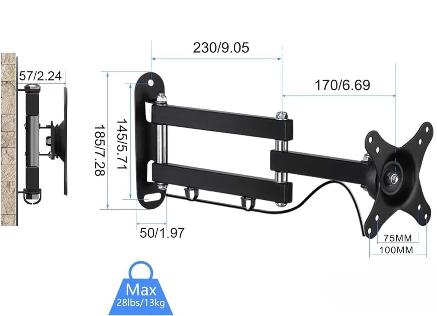 Suptek MA2720-2 Uchwyt Ścienny do TV 15-32" Obrotowy i Pochylany 2 szt