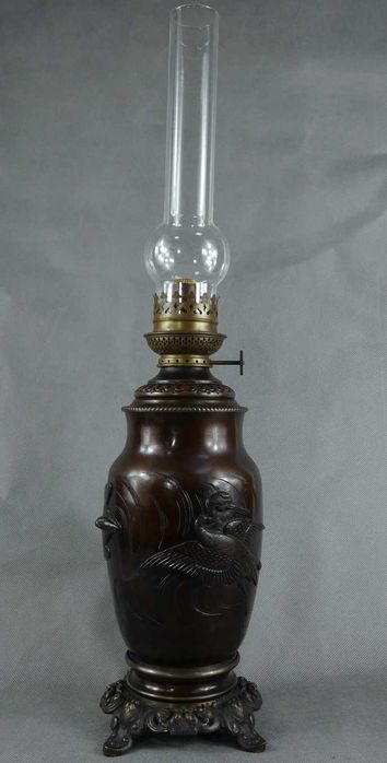 Duża LAMPA NAFTOWA brąz kwiat żuraw brenner W&W KOSMOS kominek