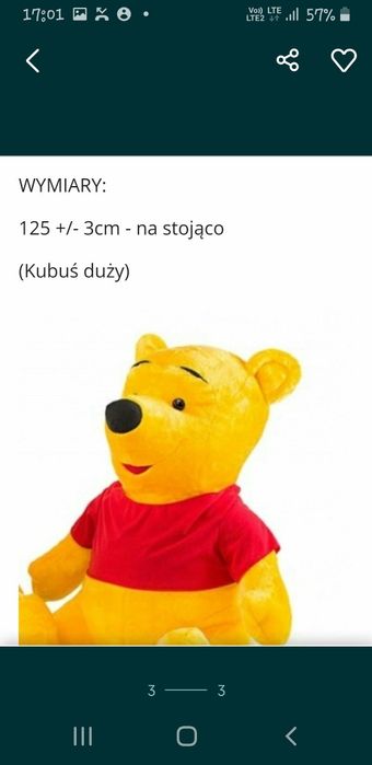 MIś GiGANT XXL Kubuś Puchatek maskotka  zabawka duza 1.30m nowa