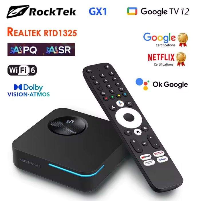 Rocktek GX1 4/32 тв приставка (google tv, смарт, wifi6, av1, netflix)