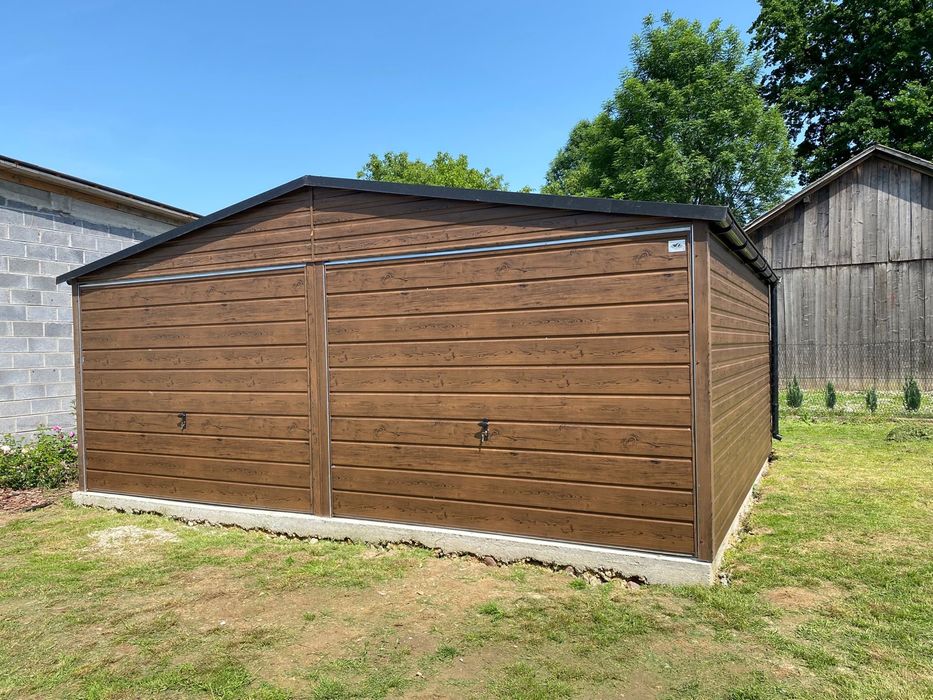 Garaż blaszany 6x5, drewnopodobny, profil zamknięty ocynkowany.