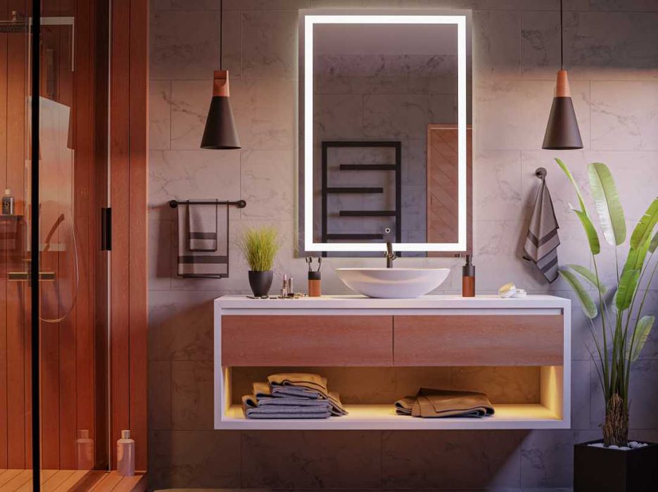 Nowoczesne Lustro Podświetlane Dekoracyjne Led Loft 50x70cm - OKAZJA