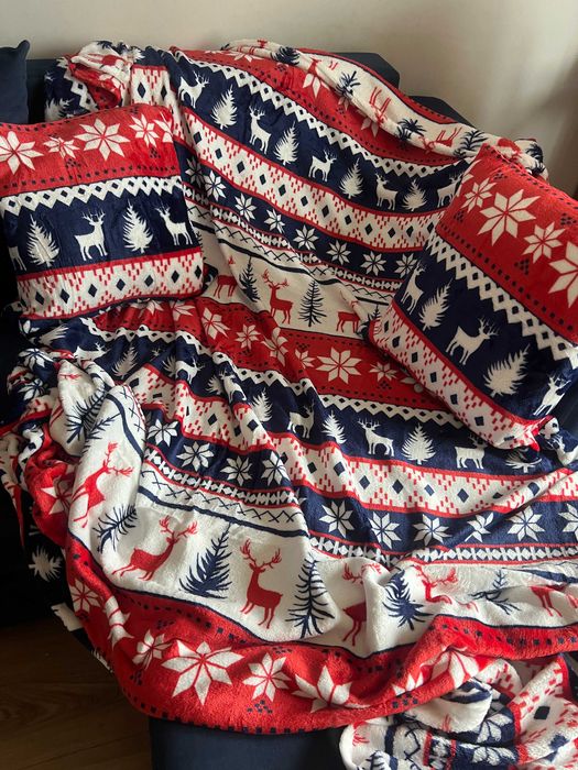 Koc Świąteczny Miękki Narzuta Ciepły 160x200 cm +2 poszewki poduszkę