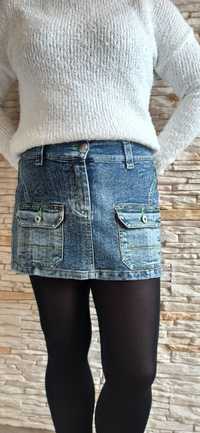 Spódnica spódniczka mini jeans dżinsowa ozdobne kieszonki. Stan idealn