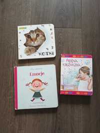 Zestaw trzech książek, książeczki dzieci Emocje Kotki Mała księżniczka