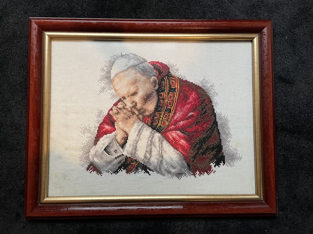 Obraz Jan Paweł II, haft krzyżykowy ręcznie haftowany