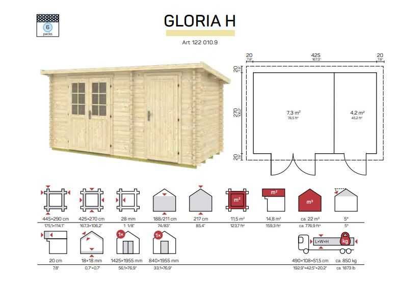 Casa de madeira com 2 Compartimentos, GLORIA H 12,9m2