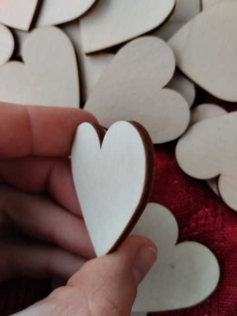 50 serc drewnianych dekoracje na komunię,  śluby
