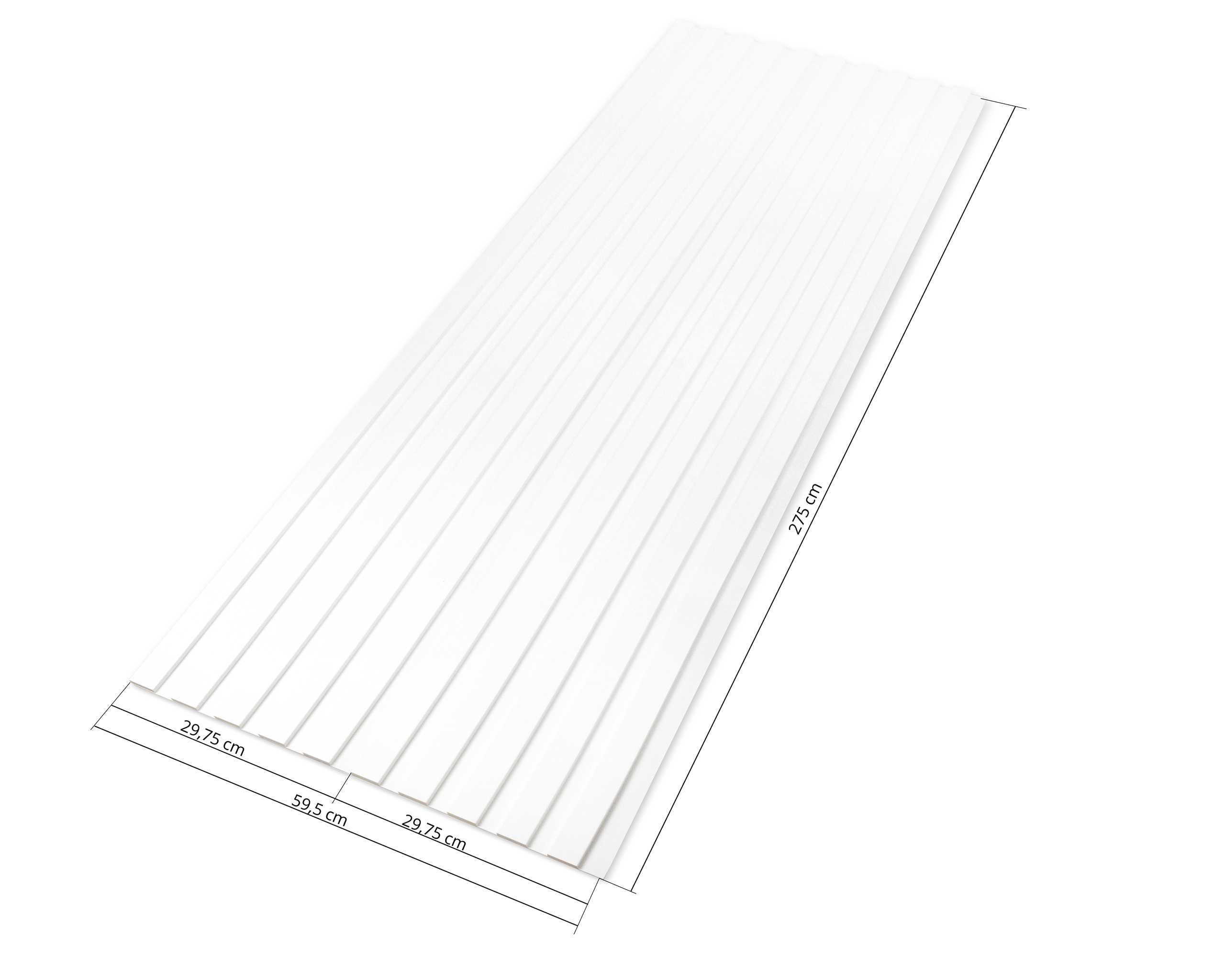 Lamele ścienne na białej płycie HDF - 275 cm x 59,5 cm - Dąb i inne