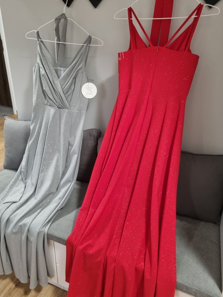 Sukienka brokatowa czerwona i srebrna rozm.36 nowe
