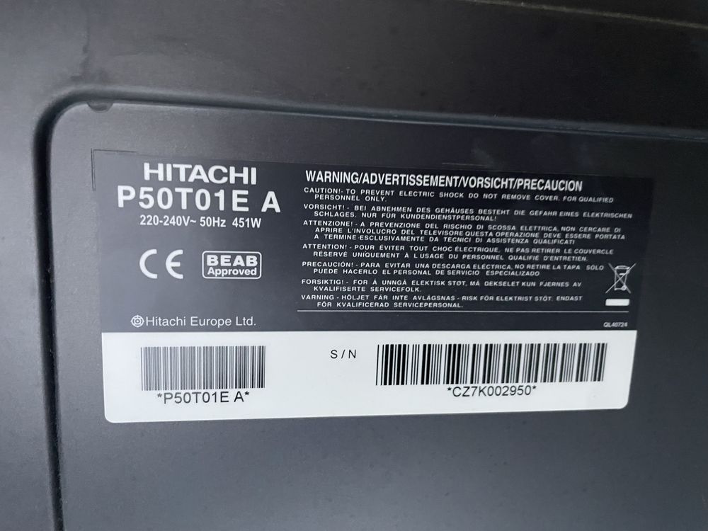 Telewizor Hitachi p50t01e uszkodzony