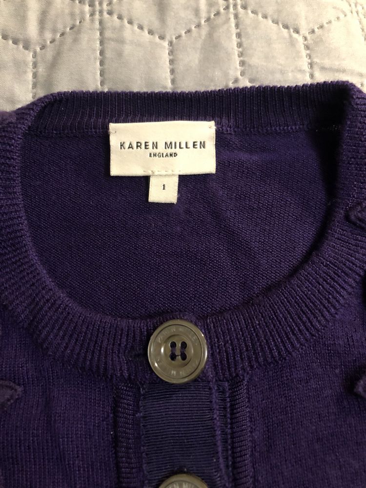 82. XS/S Nowy. Karen Millen. Wełniany sweter. Fiolet, bakłażan