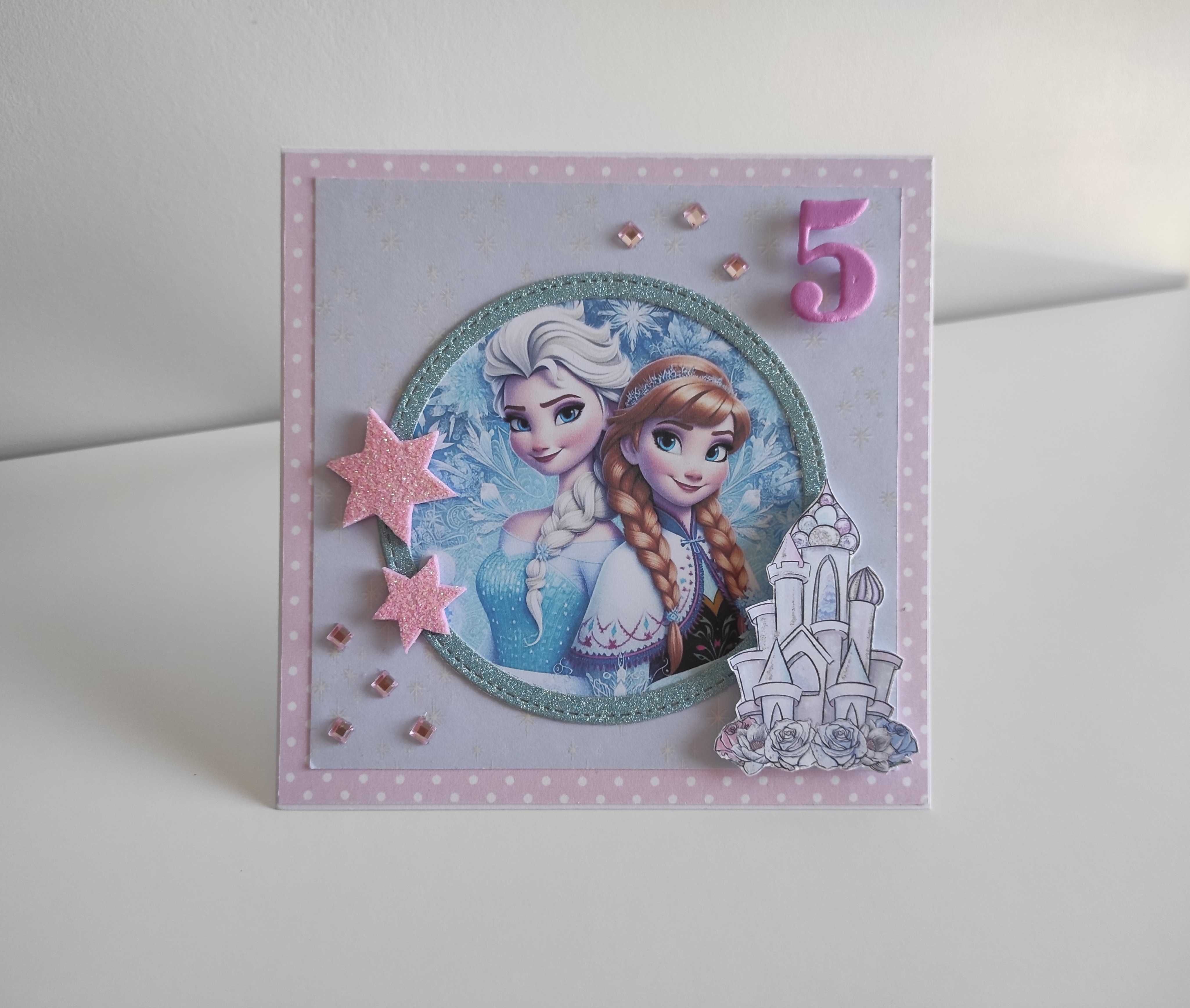 Kartka urodzinowa ręcznie robiona Kraina lodu Anna i Elsa
